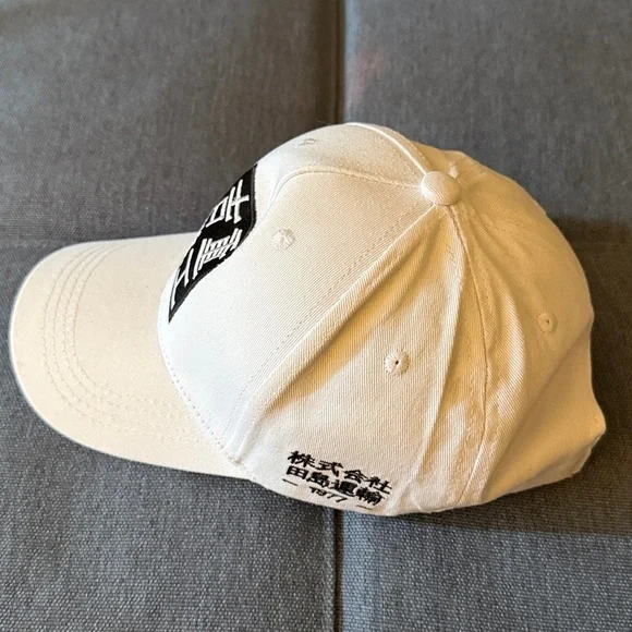 NWOT Japanese White Baseball Cap with Black Lettering. Unisex.